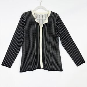 Exclusively Misook Pearl Button Front Cardigan Sweater Black Cream Women Medium